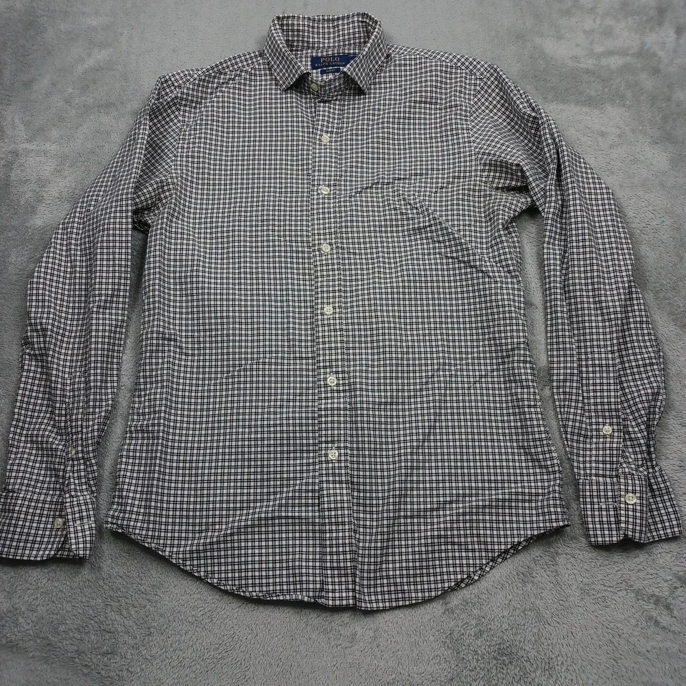 Ralph Lauren Shirt Mens Medium Black Slim Checked Button Up Preppy Long Sleeve